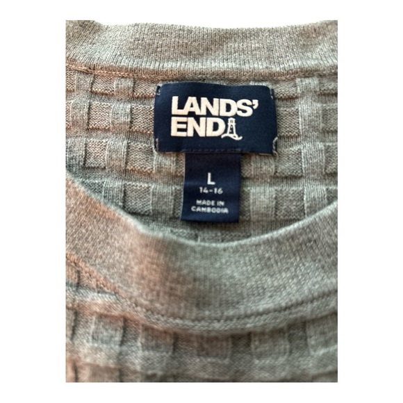 LANDS END waffle knit sweater, size Large, gray, 3/4 sleeves. Normcore - Picture 5 of 6
